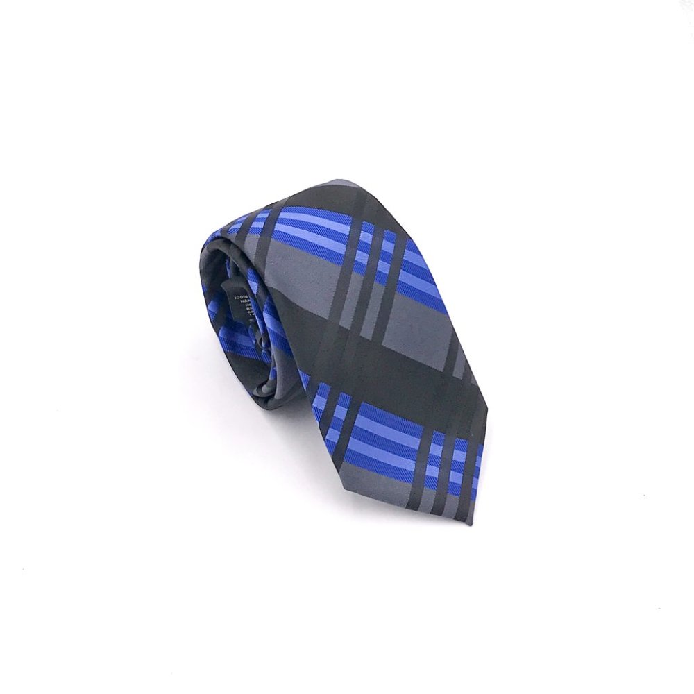 Blue, Black Plaid Pattern Tie | J.Ferrar
